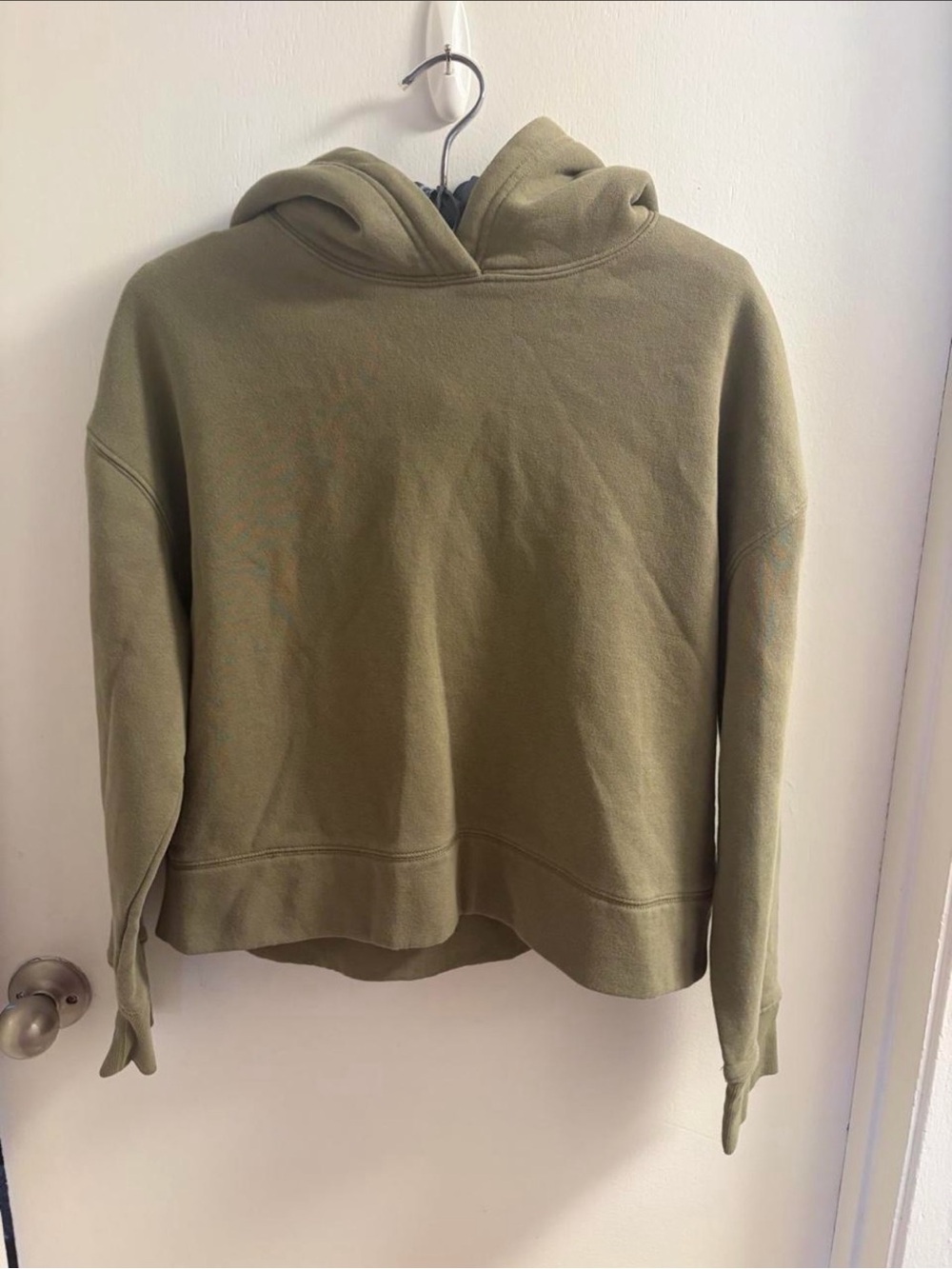 Zara Olive Green Cropped Hoodie Sweatshirt Size Small
